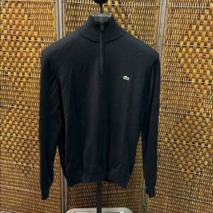 1641 Lacoste Men's 1/4 Zip Black Sweater Logo Size 5 Large?